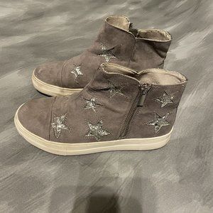 Girl's Kidpik Gray Silver Stars Zip Sneakers Boots Size 5